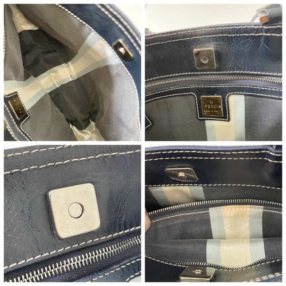 Fendi navy blue canvas and leather small tote bag minimalist - Picture 8 of 11